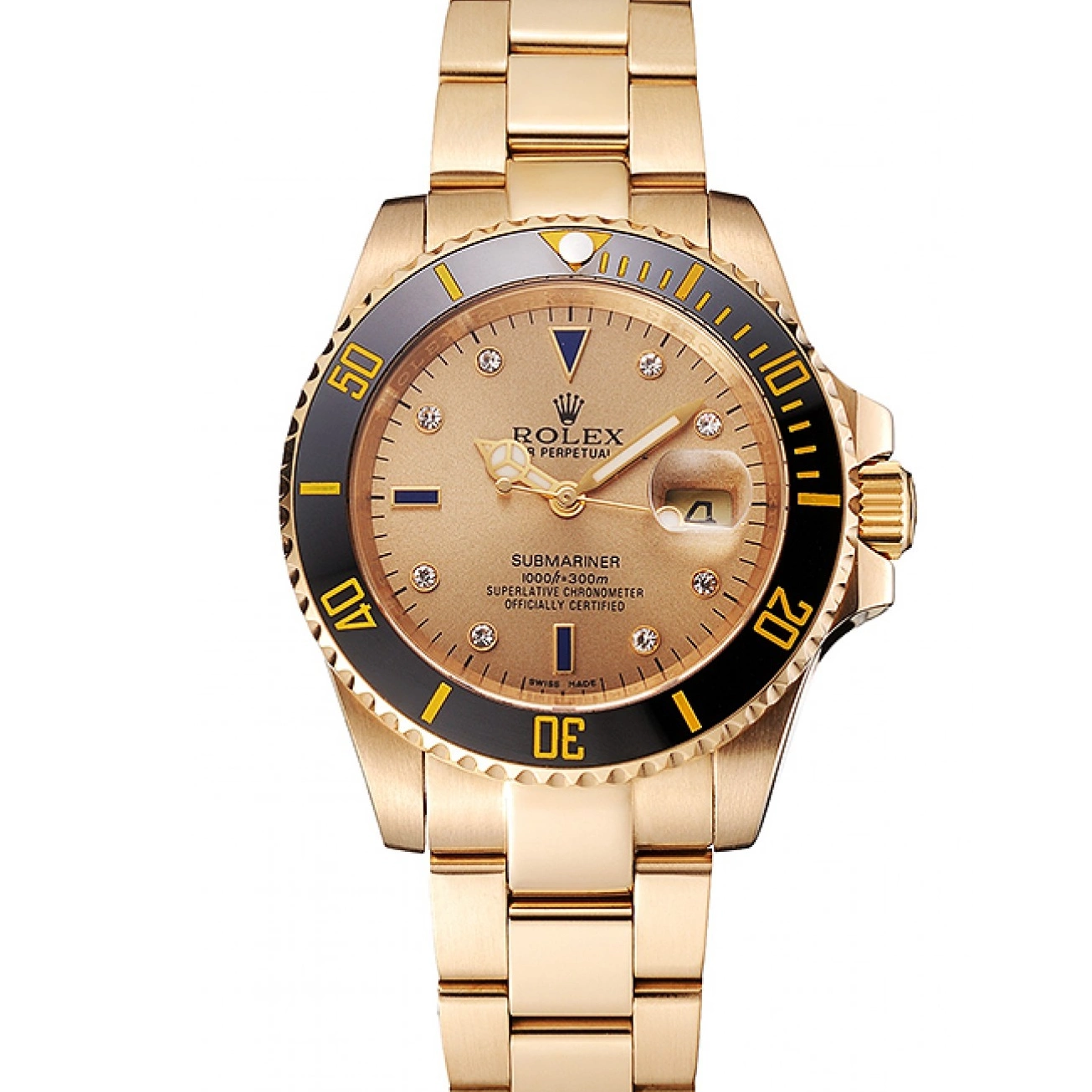 Rolex aaa copy Markings And With Bracelet Gold Gold Bezel Yellow Submariner Diamond Swiss Case Rolex Dial Black 0629